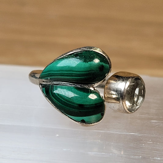 Malachite & Prasiolite Sterling Silver Ring - Size 5