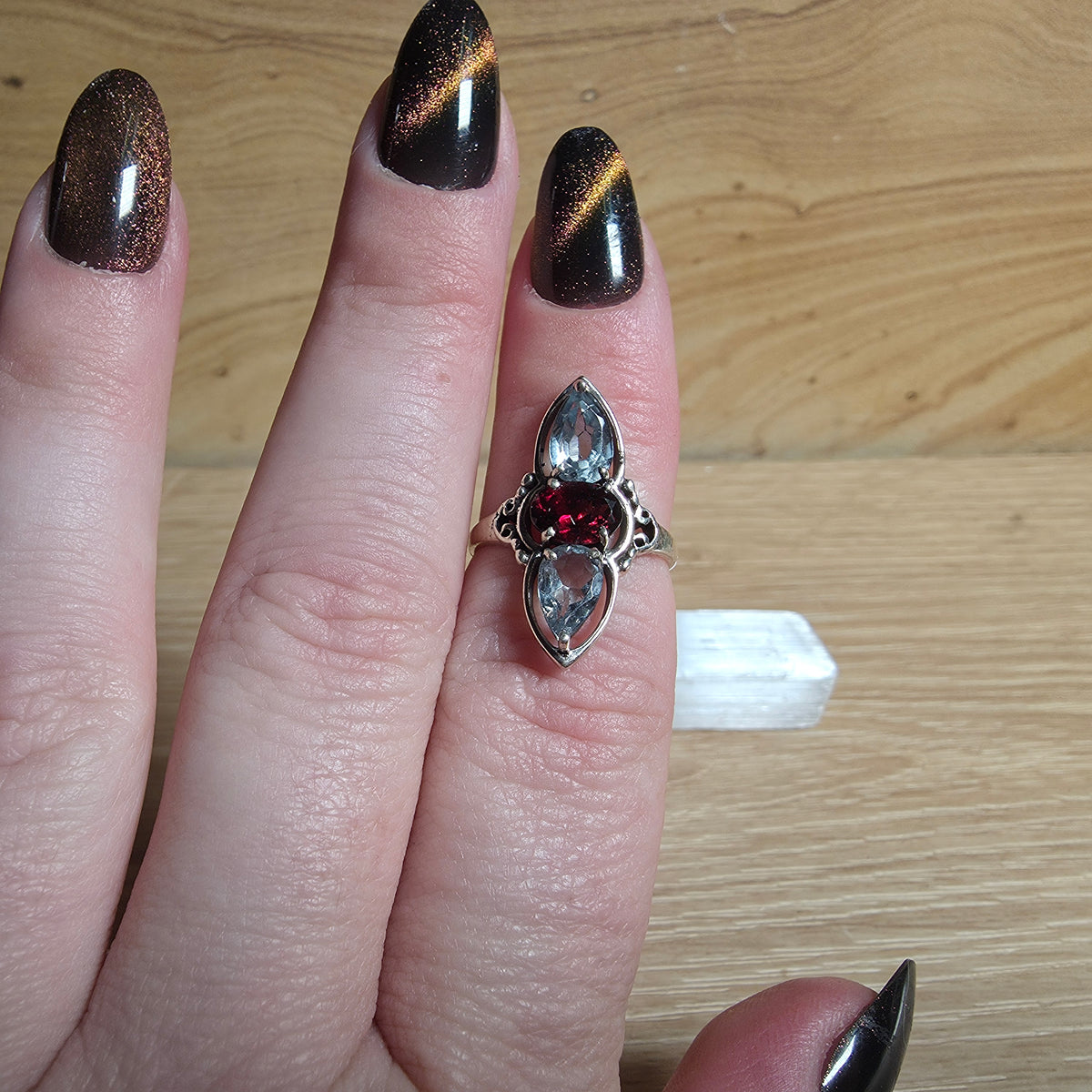 Topaz & Garnet Sterling Silver Ring - Size 6