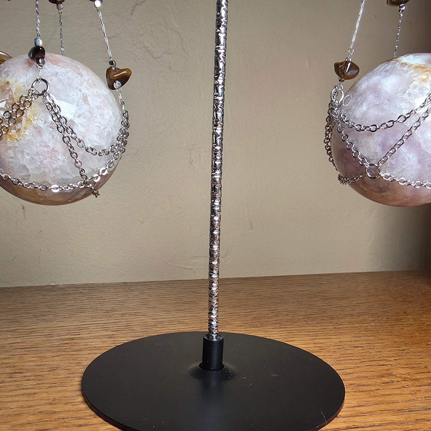 Double Hanging Sphere Holder | Tiger Eye