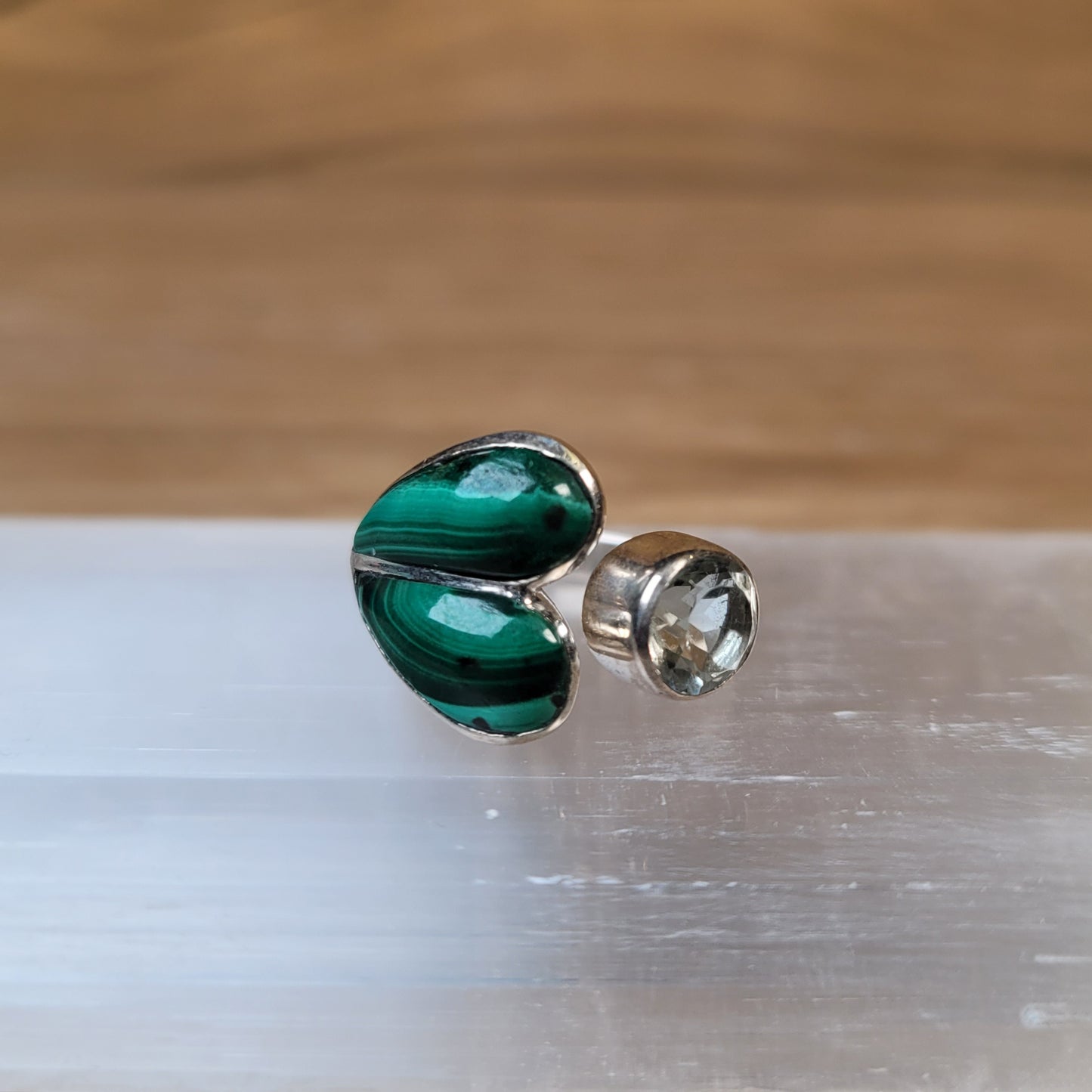 Malachite & Prasiolite Sterling Silver Ring - Size 5