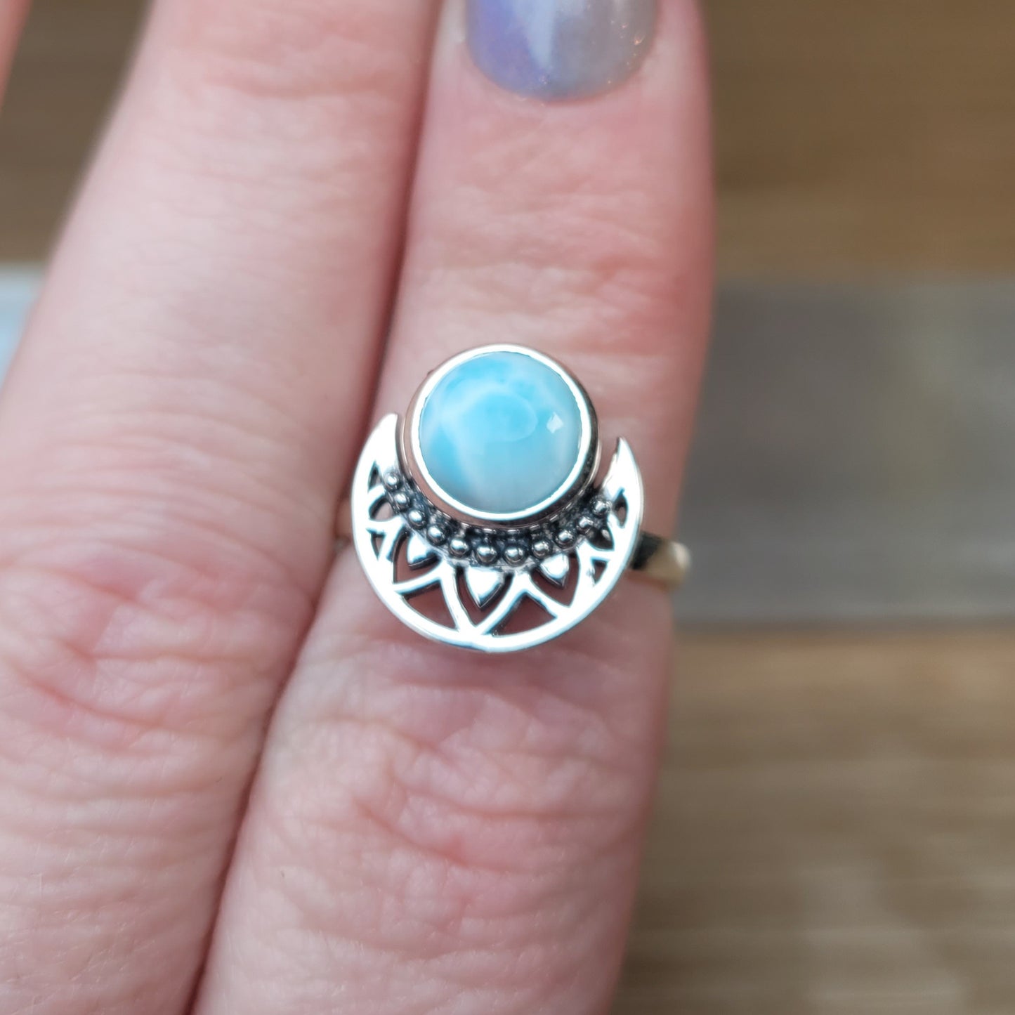 Larimar Moon Sterling Silver Ring - Size 6