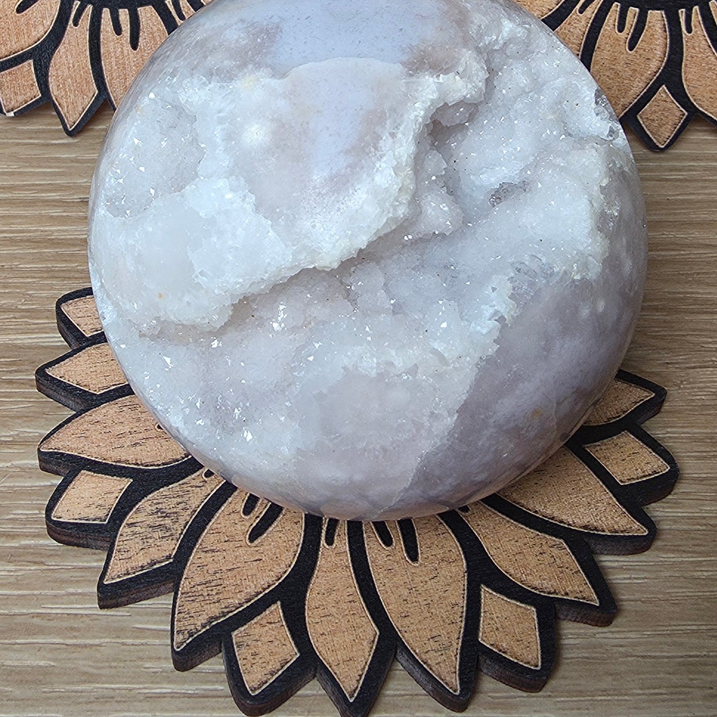 Wooden Sunflower Sphere Holder | Crystal Sphere Stand