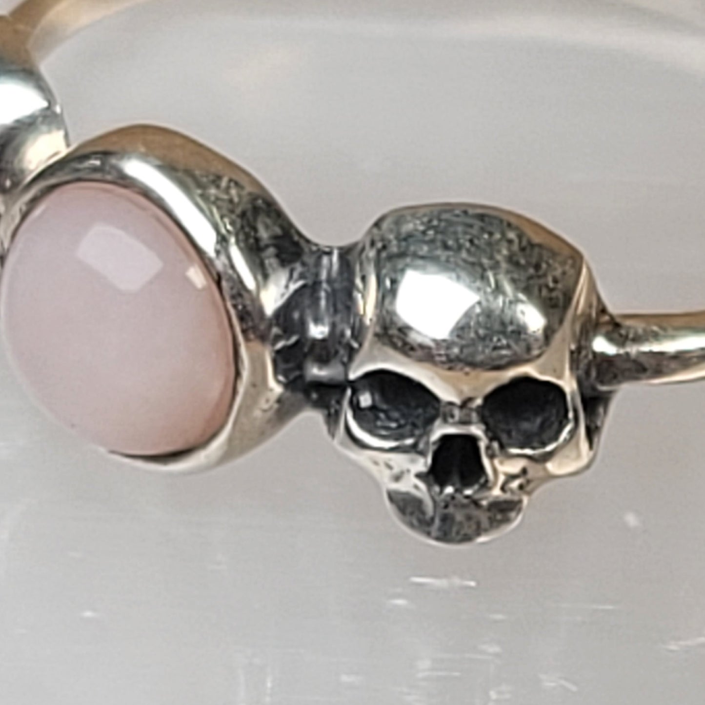 Pink Opal Skull Sterling Silver Ring - Size 6