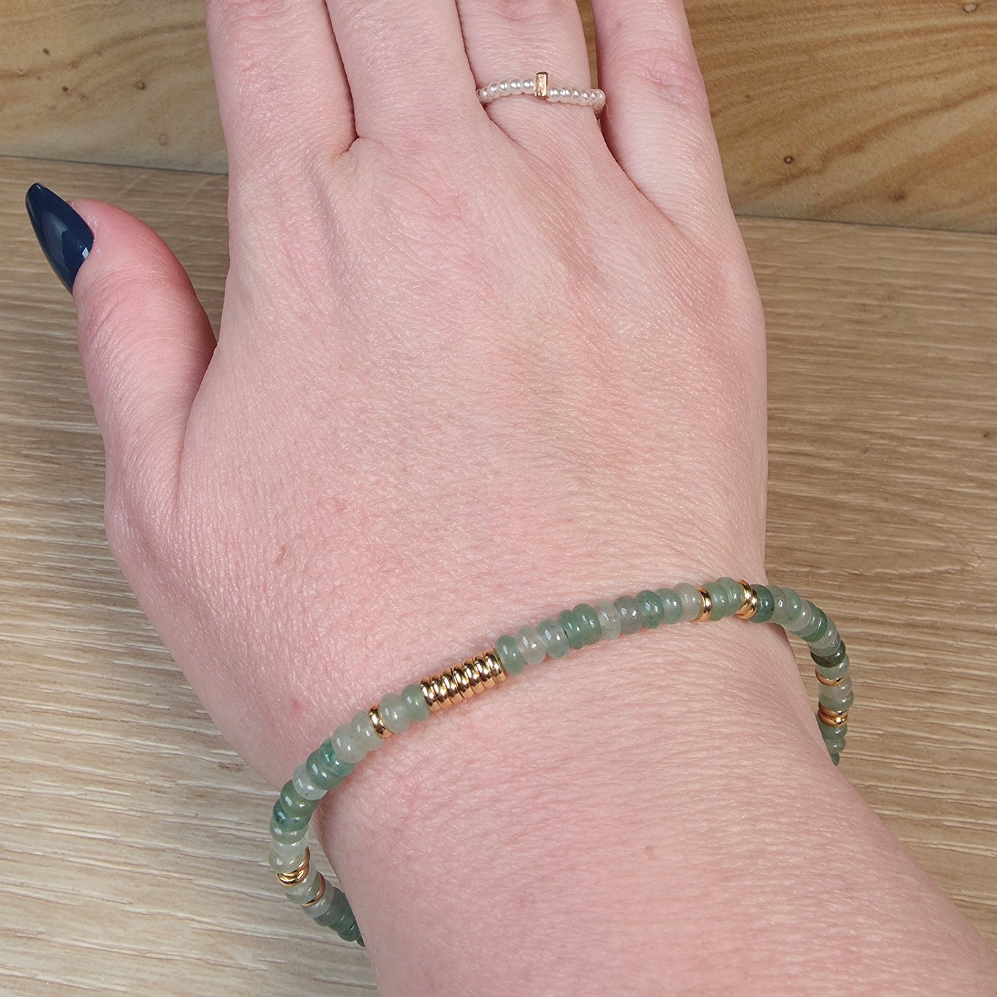 Green Aventurine Stainless Steel Bracelet - Adjustable