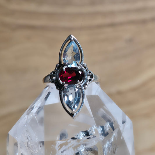 Topaz & Garnet Sterling Silver Ring - Size 6