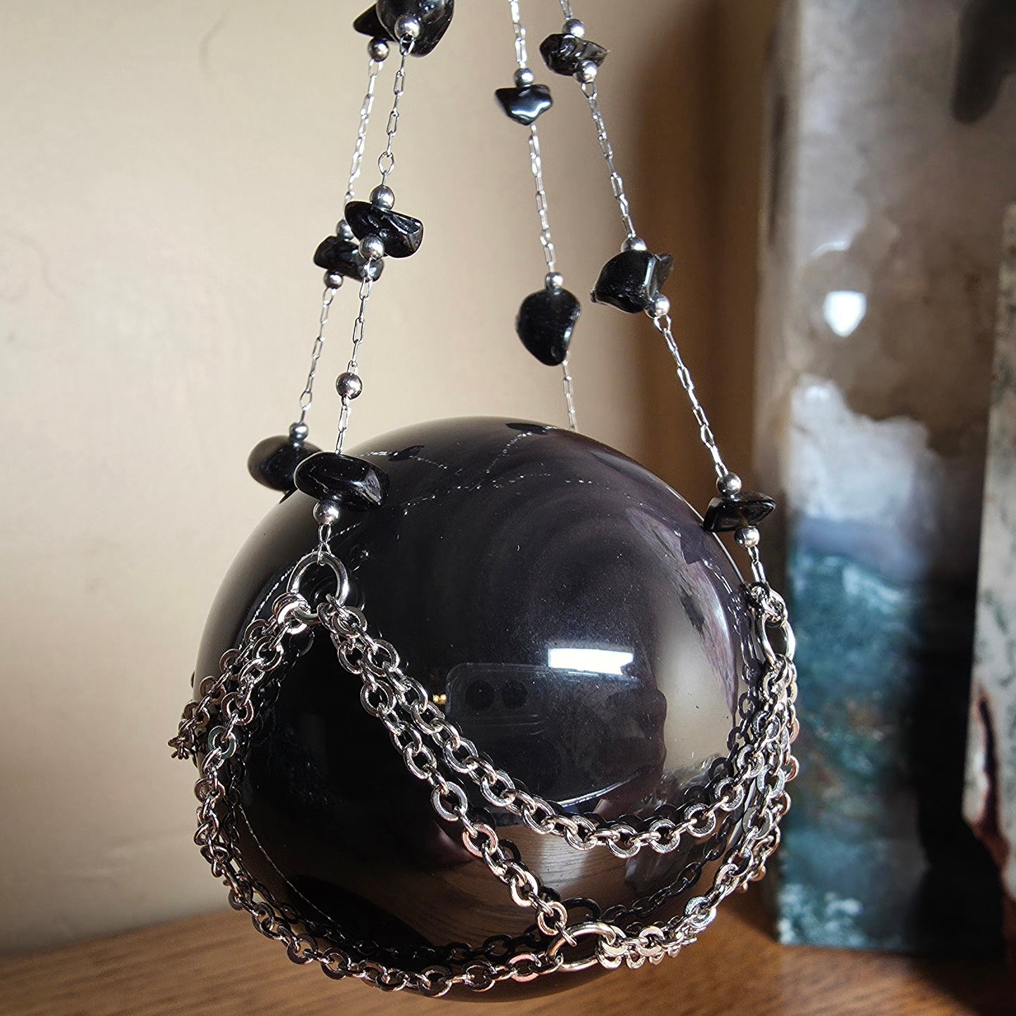 Double Hanging Sphere Holder | Obsidian
