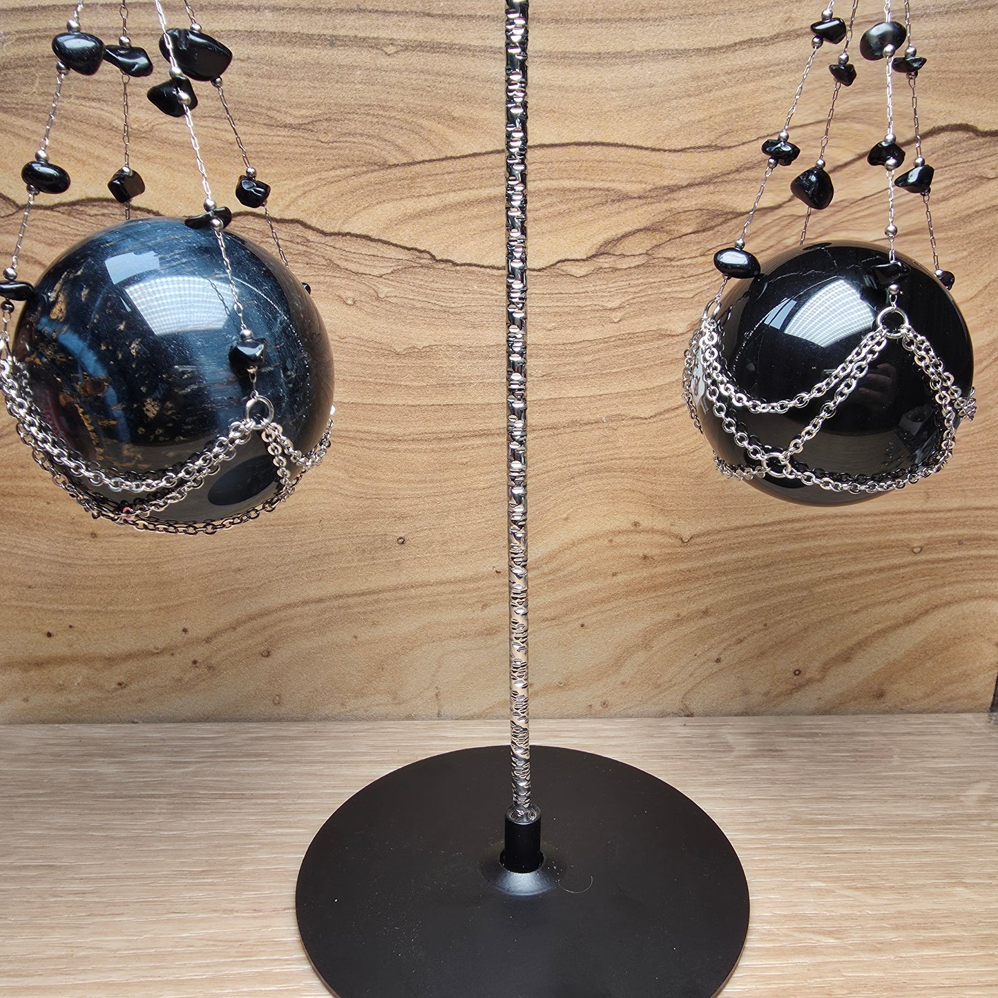 Double Hanging Sphere Holder | Obsidian
