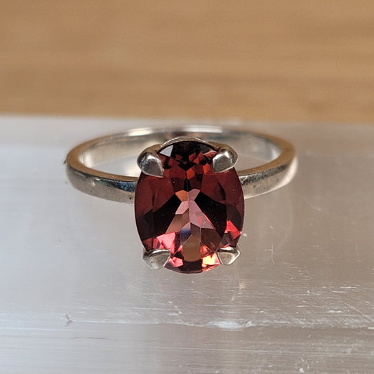 Garnet Sterling Silver Ring - Size 6