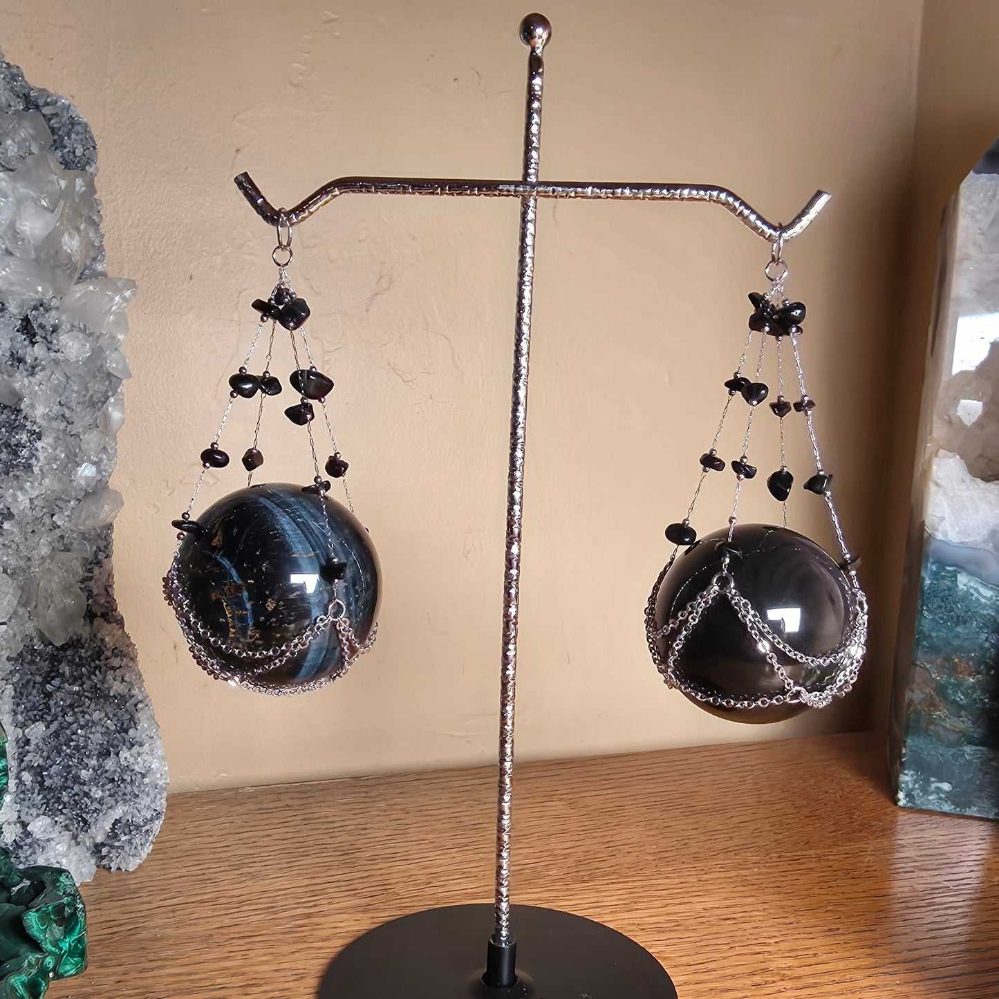 Double Hanging Sphere Holder | Obsidian