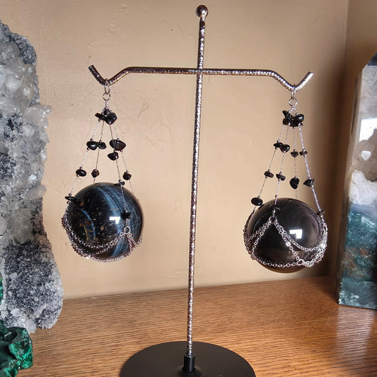 Double Hanging Sphere Holder | Obsidian