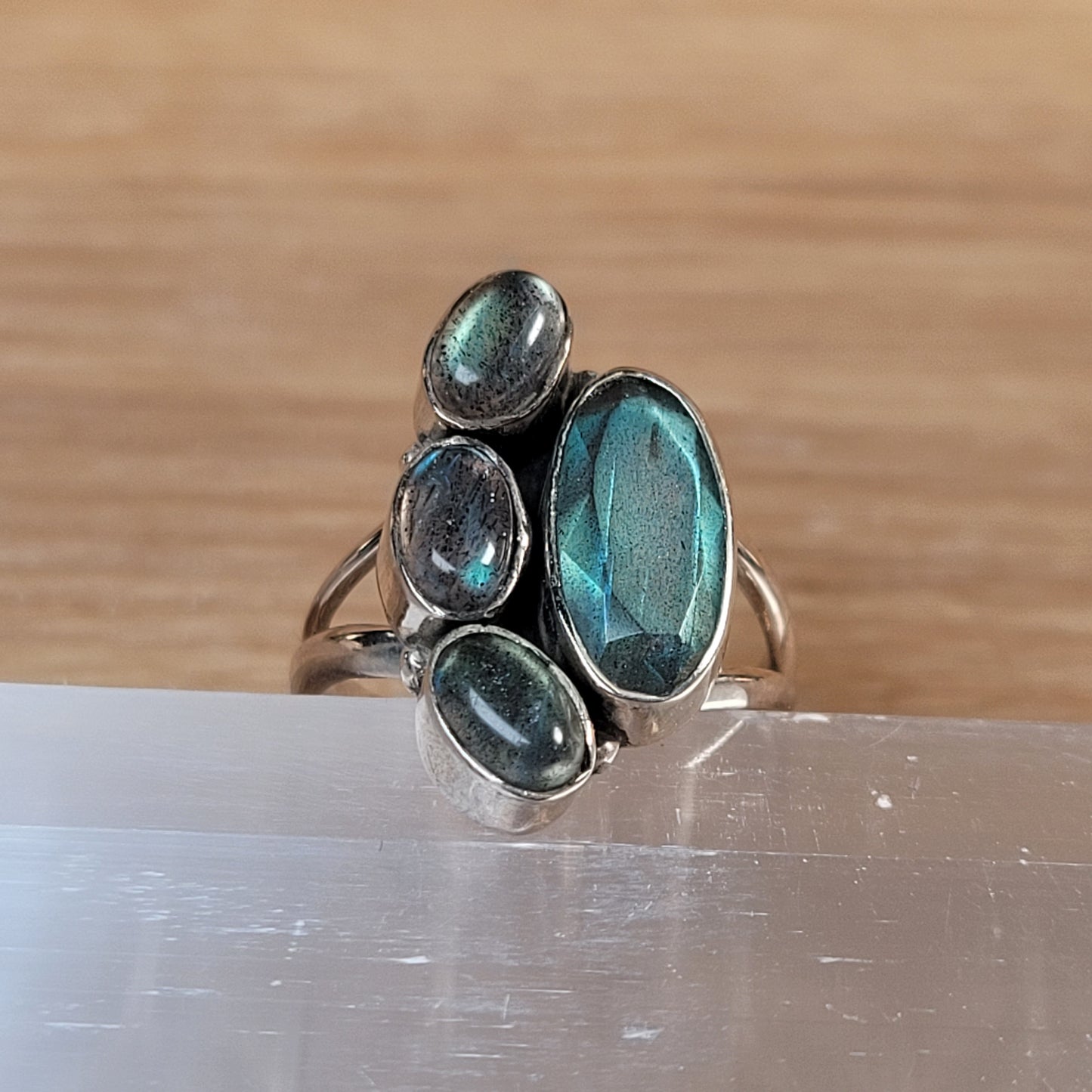 Labradorite Paw Print Sterling Silver Ring - Size 6