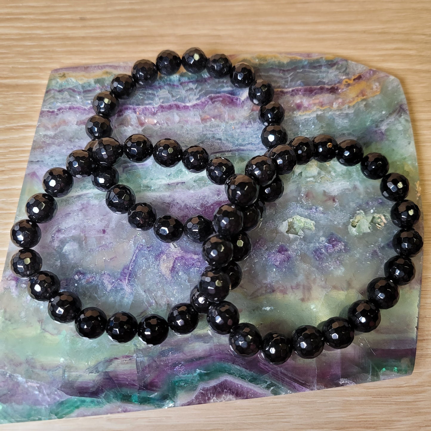 Black Tourmaline (Faceted) Bracelet - 9.5mm to 10mm