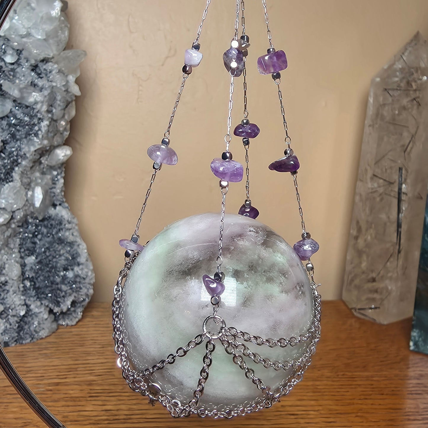 Crescent Moon Crystal Sphere Holder | Amethyst