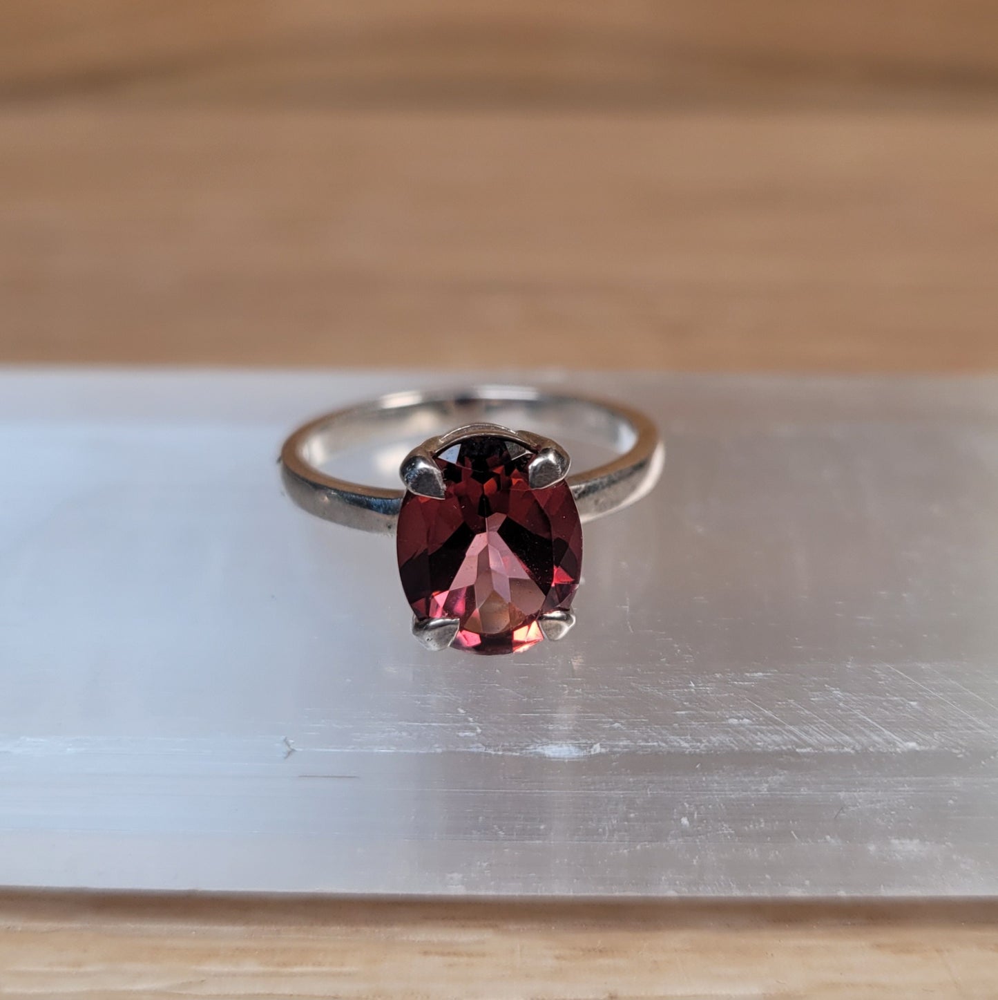 Garnet Sterling Silver Ring - Size 6