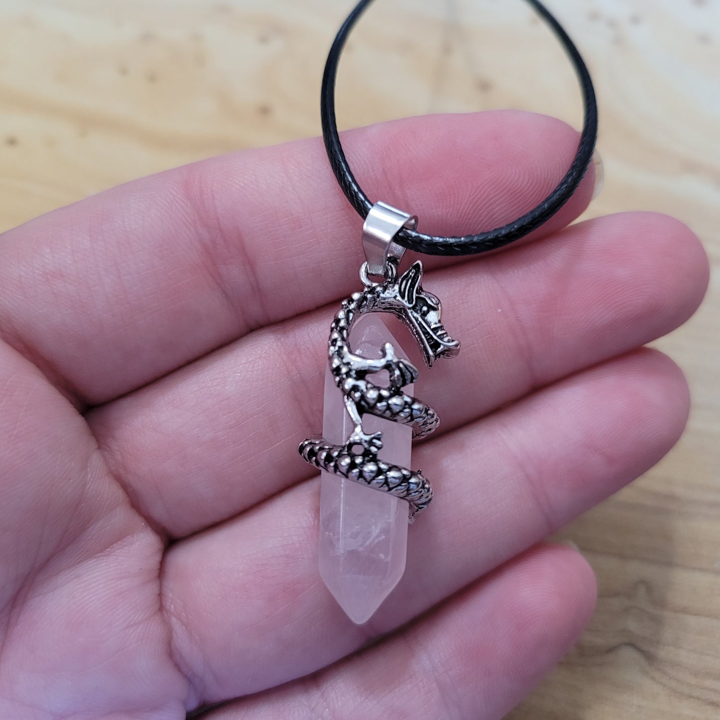 Rose Quartz Dragon Necklace