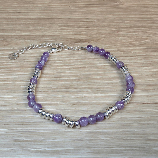 Amethyst Stainless Steel Bracelet - Adjustable
