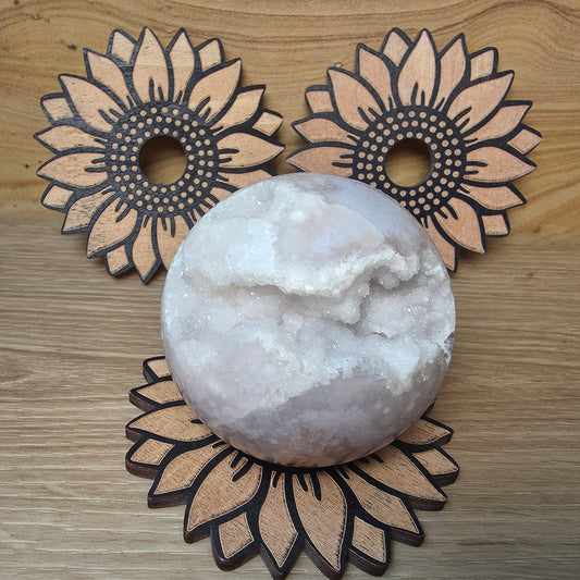 Wooden Sunflower Sphere Holder | Crystal Sphere Stand