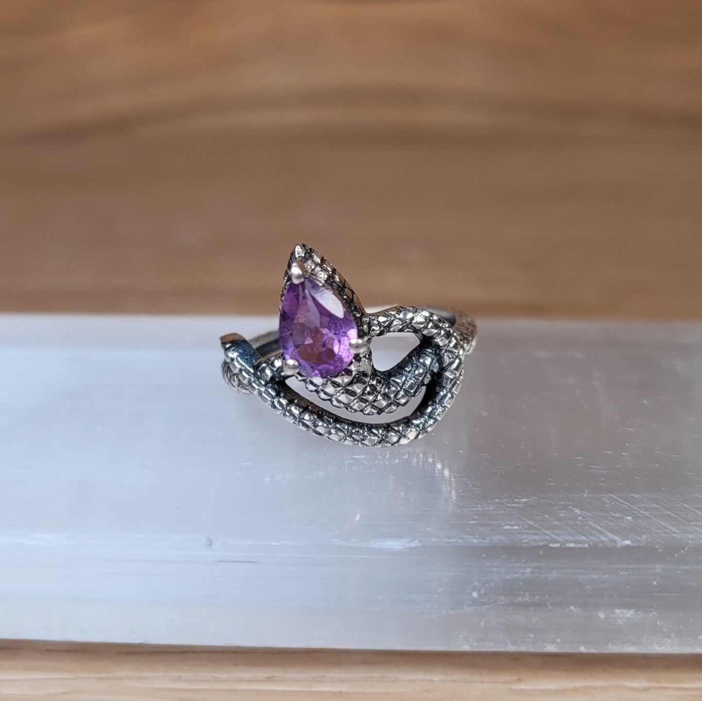 Amethyst Snake Sterling Silver Ring - Size 6