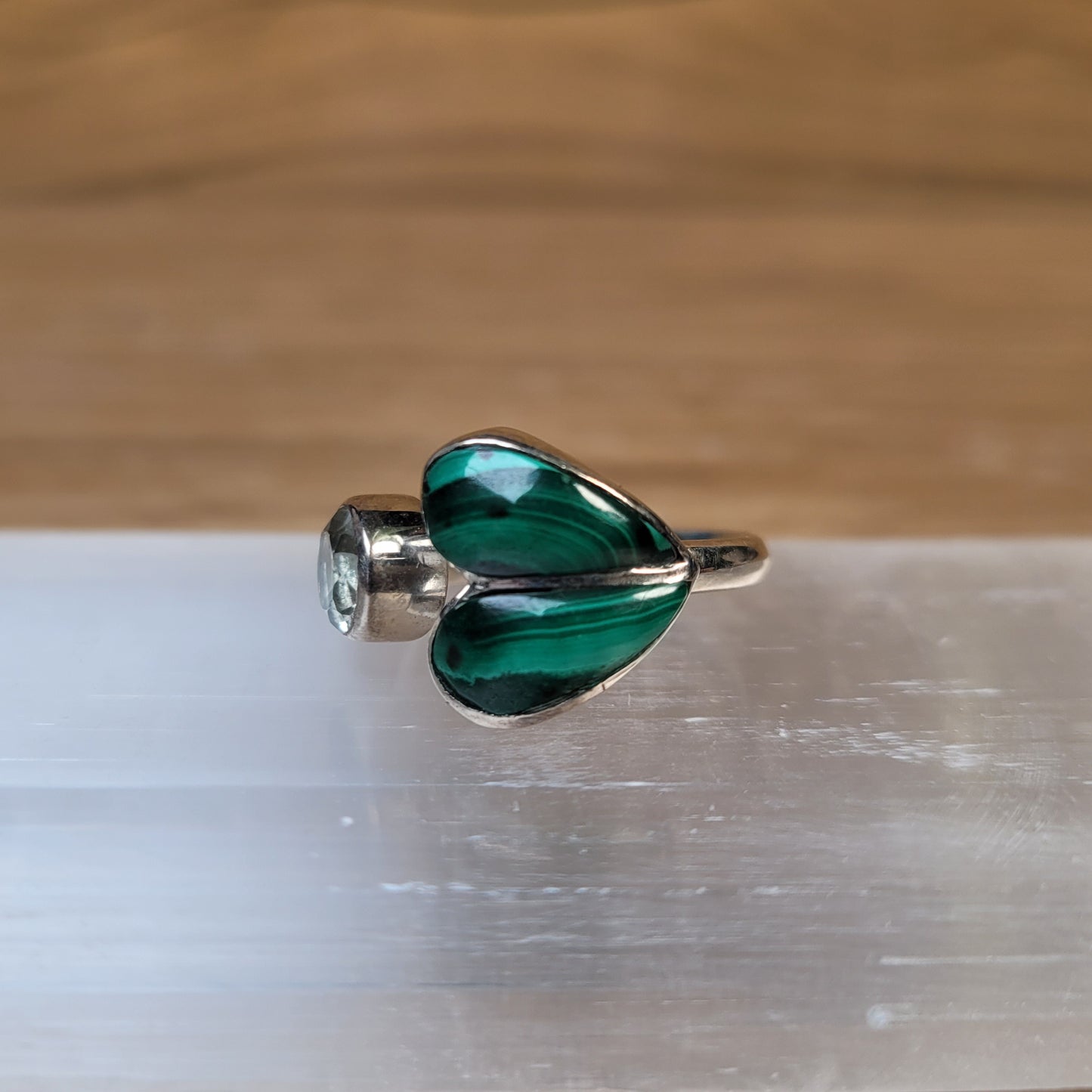 Malachite & Prasiolite Sterling Silver Ring - Size 5
