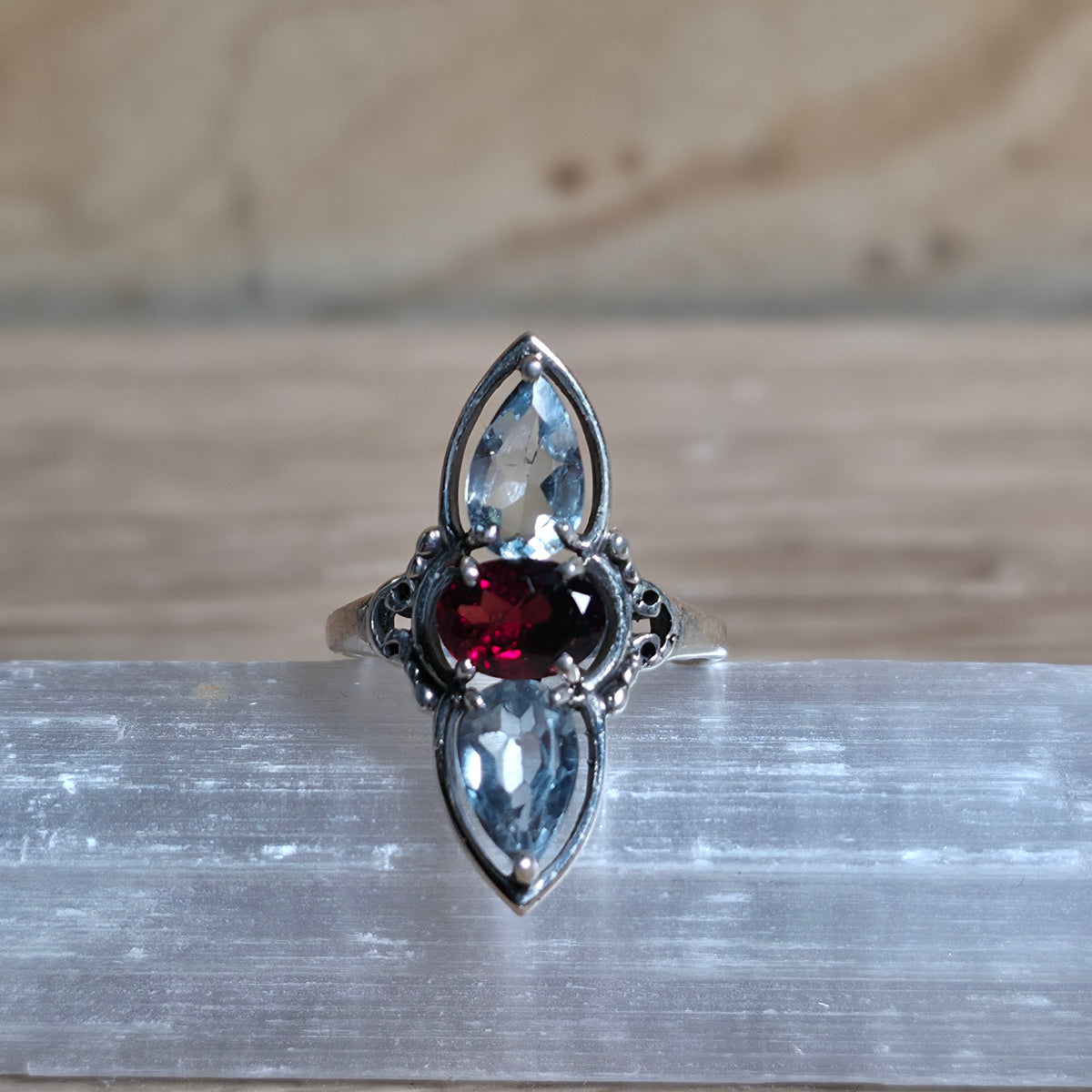 Topaz & Garnet Sterling Silver Ring - Size 6