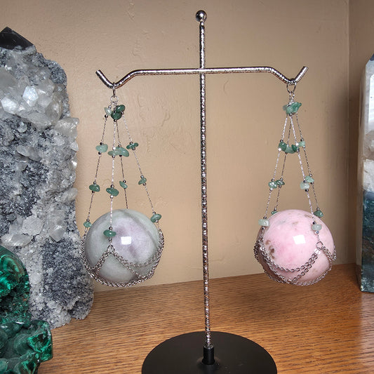 Double Hanging Sphere Holder | Green Adventurine
