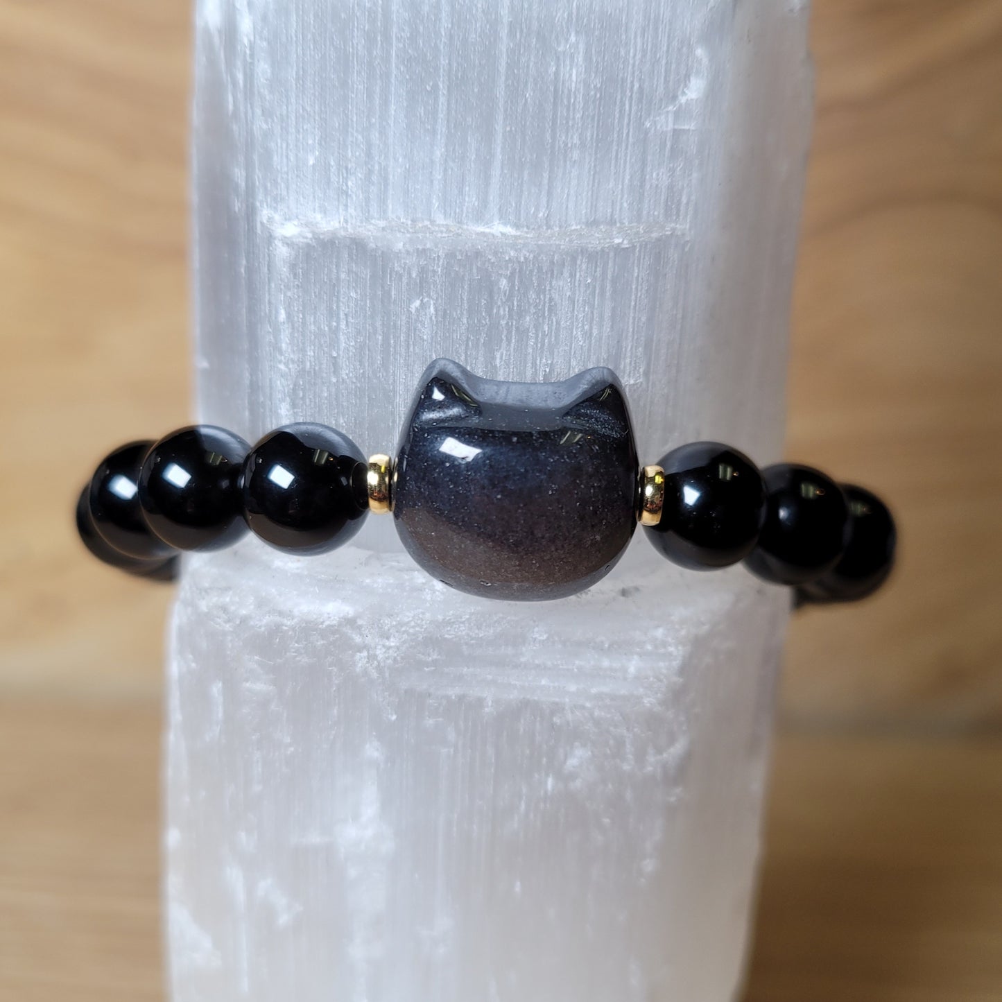 Silver Sheen Obsidian Cat Bracelet - 8mm to 8.5mm