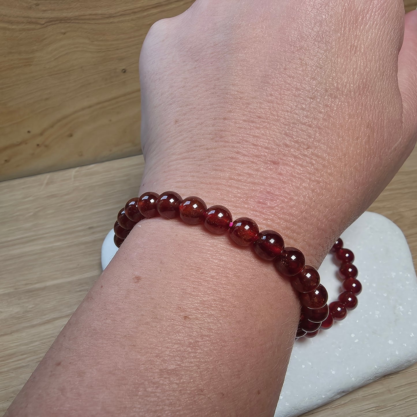 Natural Garnet Bracelet – 7mm to 7.5mm Deep Red Gemstone Beads
