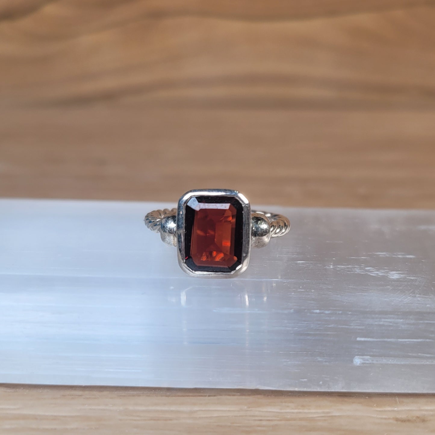Garnet Sterling Silver Ring - Size 5