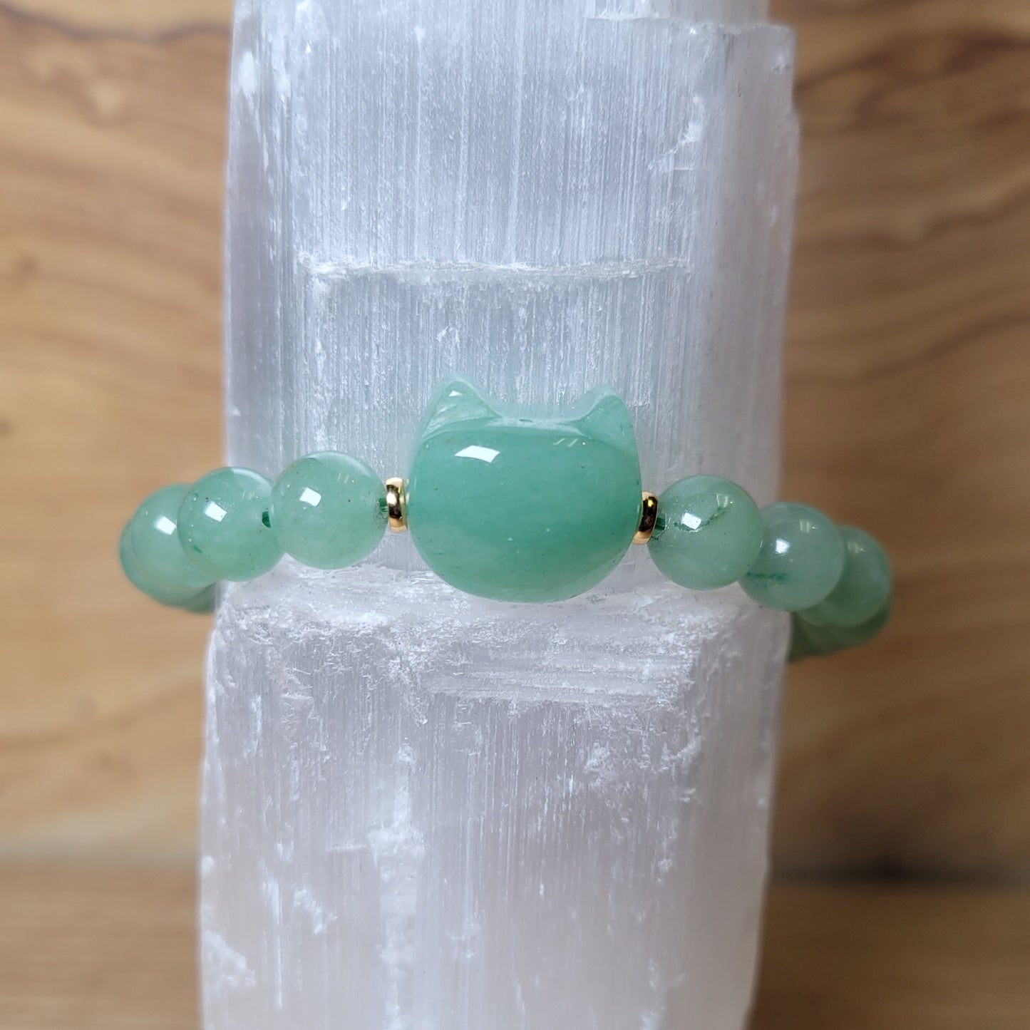 Green Aventurine Cat Bracelet - 8mm to 8.5mm