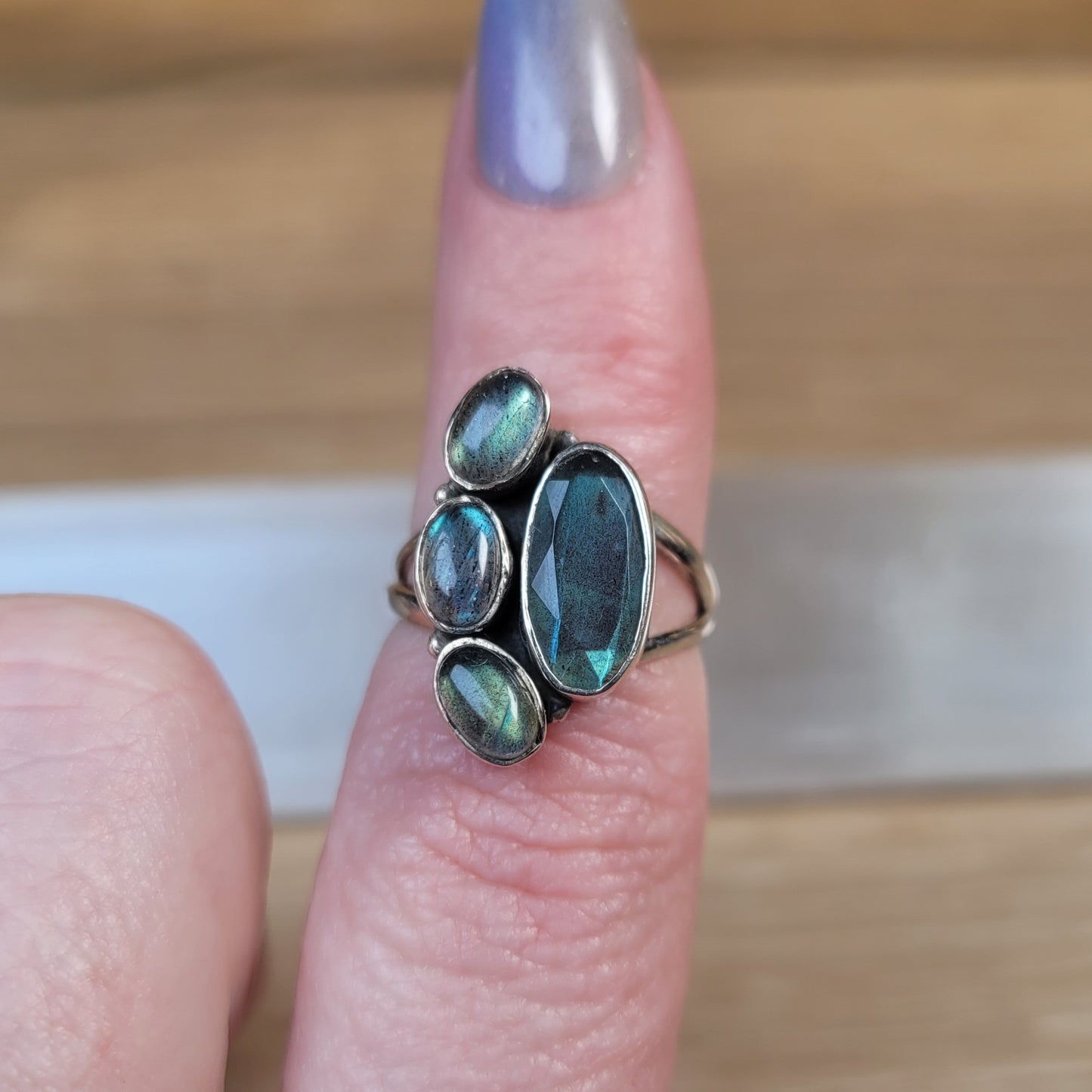 Labradorite Paw Print Sterling Silver Ring - Size 6
