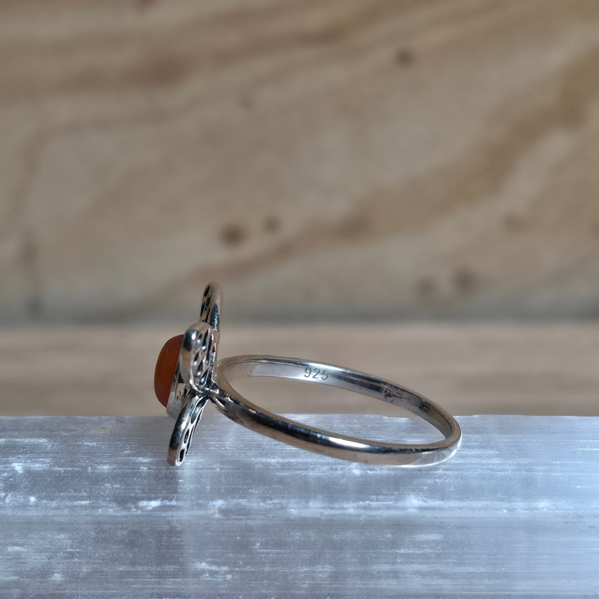 Carnelian Butterfly Sterling Silver Ring - Size 6