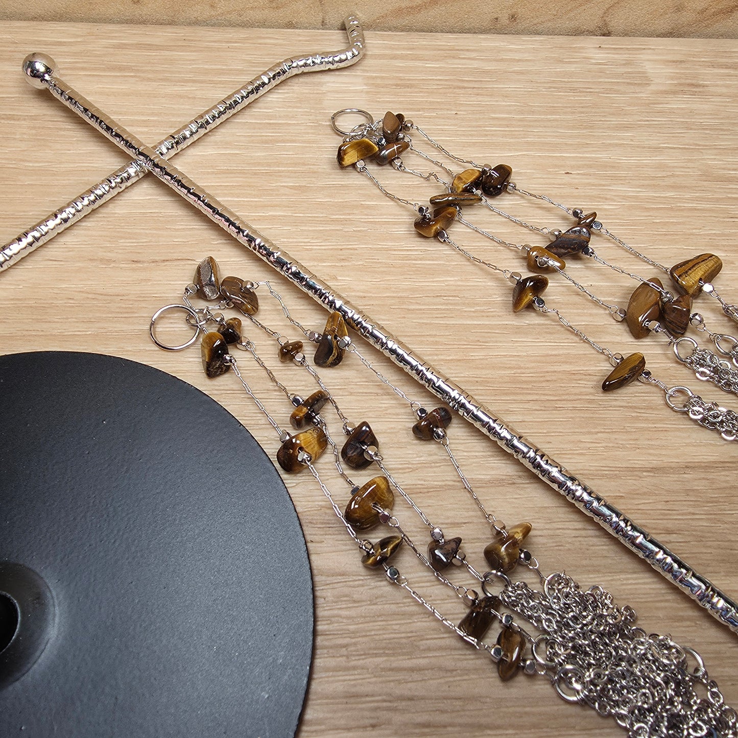 Double Hanging Sphere Holder | Tiger Eye