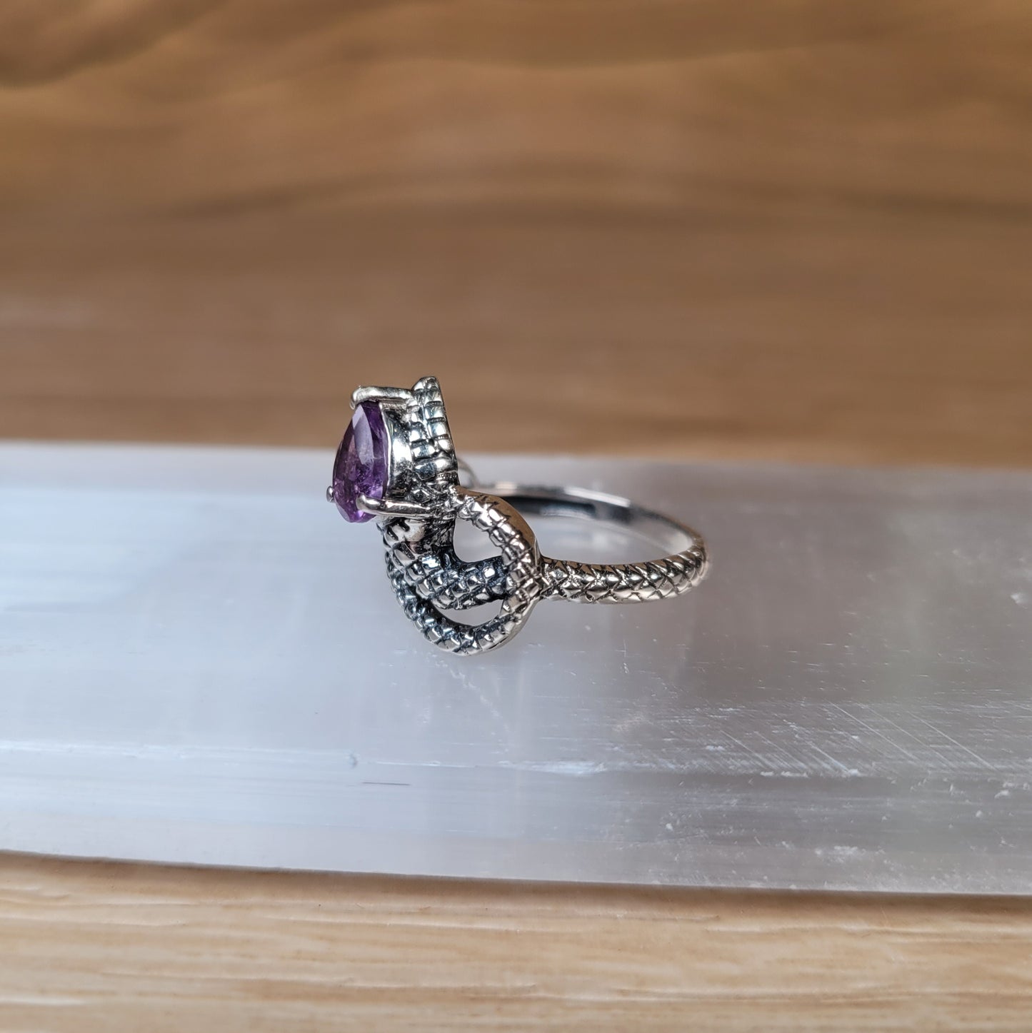 Amethyst Snake Sterling Silver Ring - Size 6