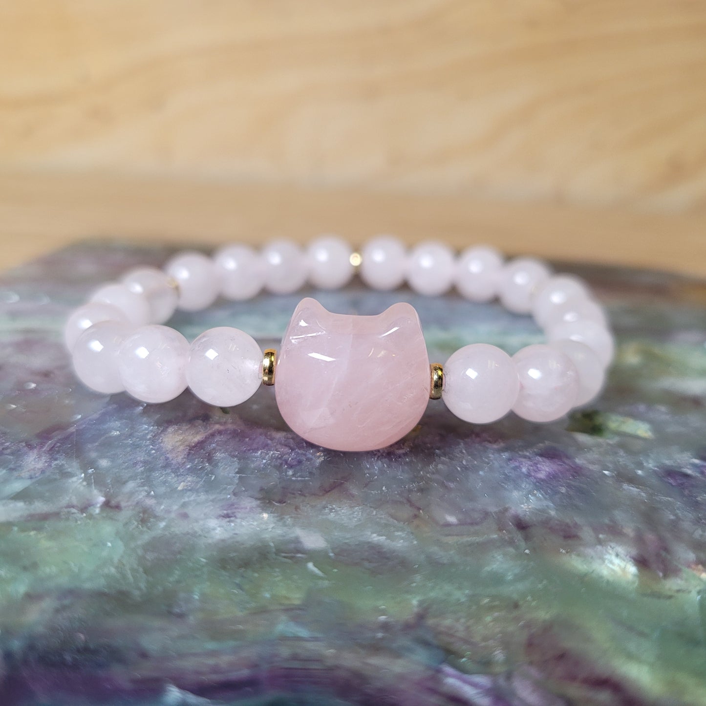 Rose Quartz Cat Bracelet - 8mm to 8.5mm
