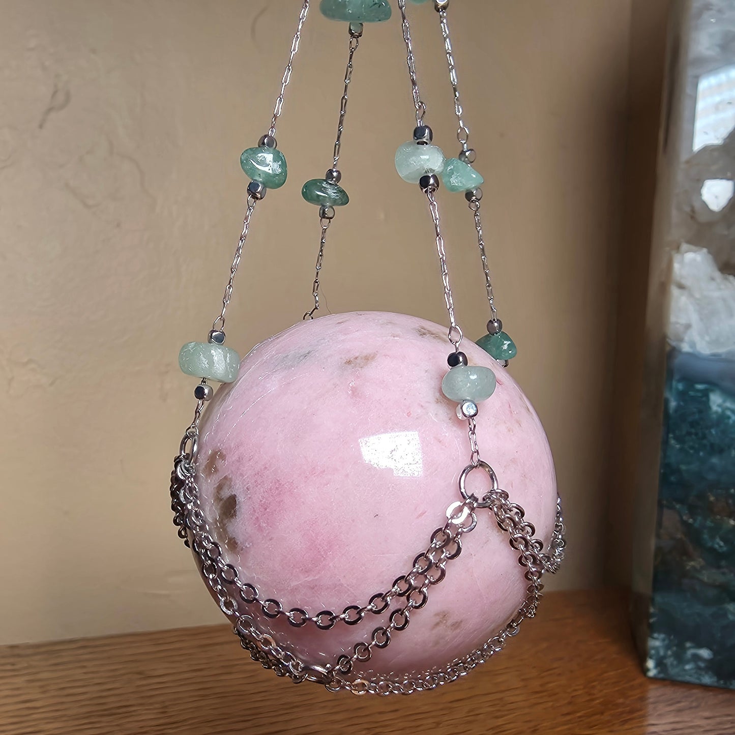 Double Hanging Sphere Holder | Green Adventurine