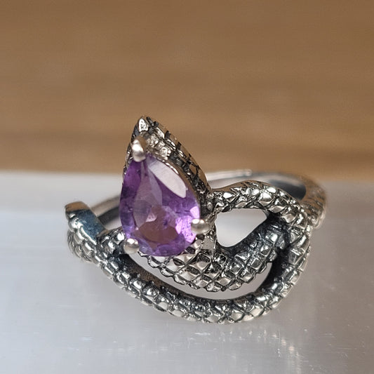 Amethyst Snake Sterling Silver Ring - Size 6