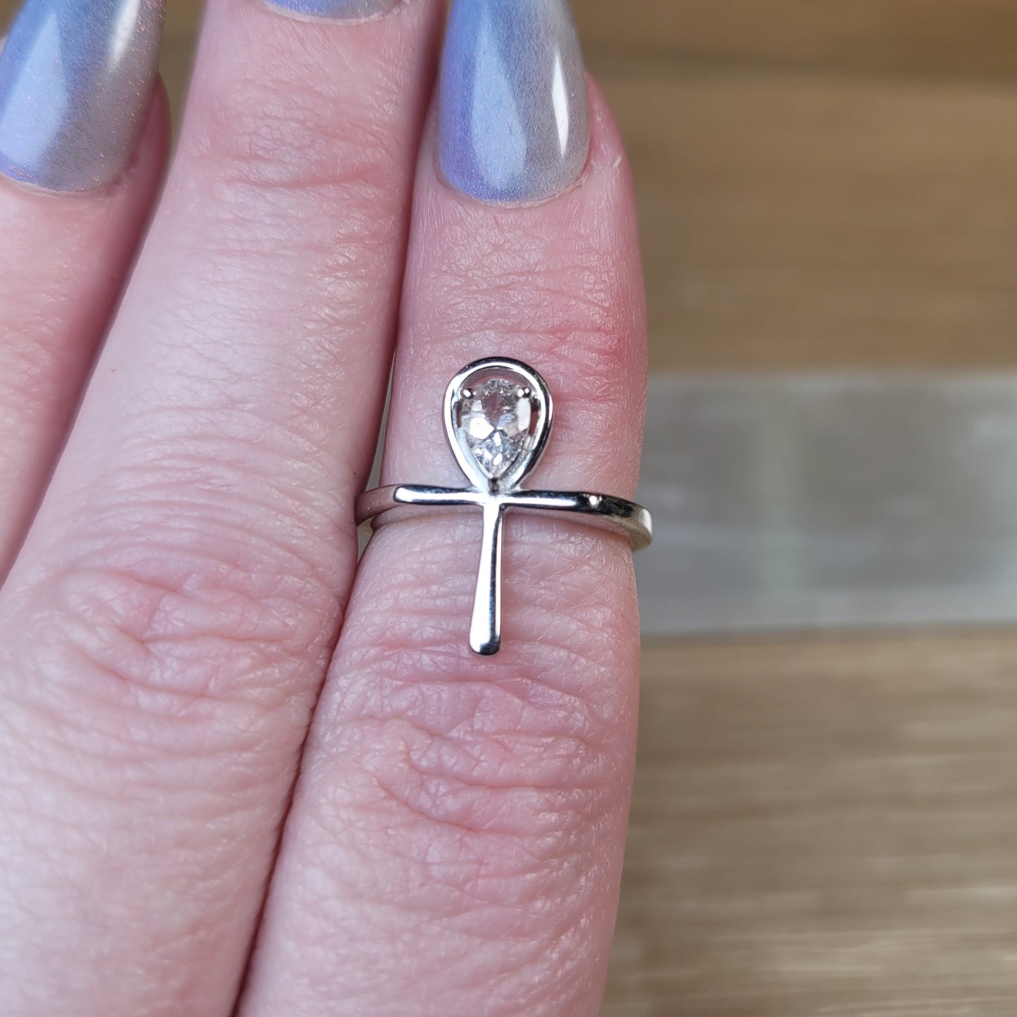 Morganite Ankh Sterling Silver Ring - Size 5