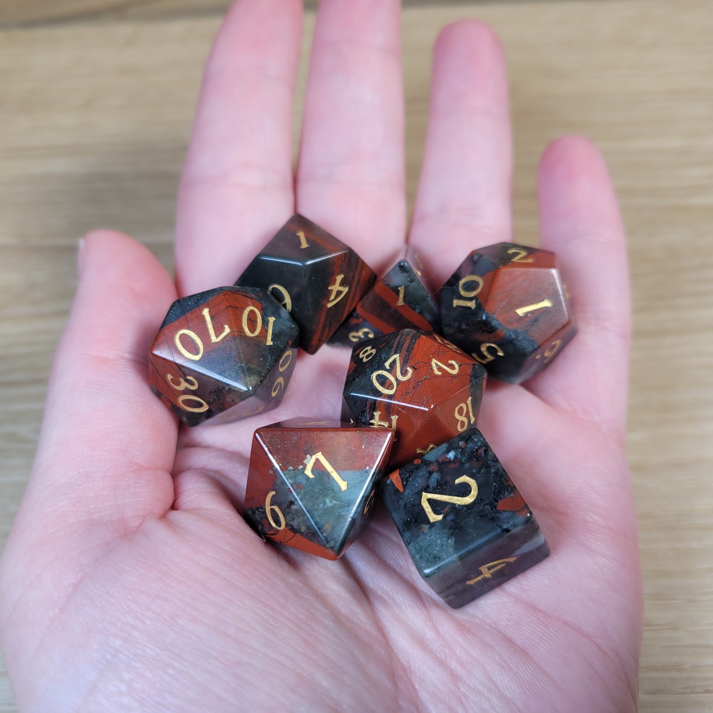 African Bloodstone Dungeons & Dragons Polyhedral Set