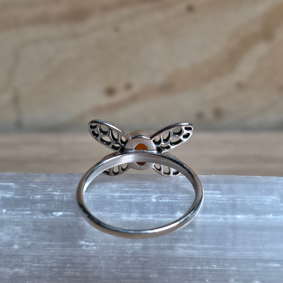 Carnelian Butterfly Sterling Silver Ring - Size 6