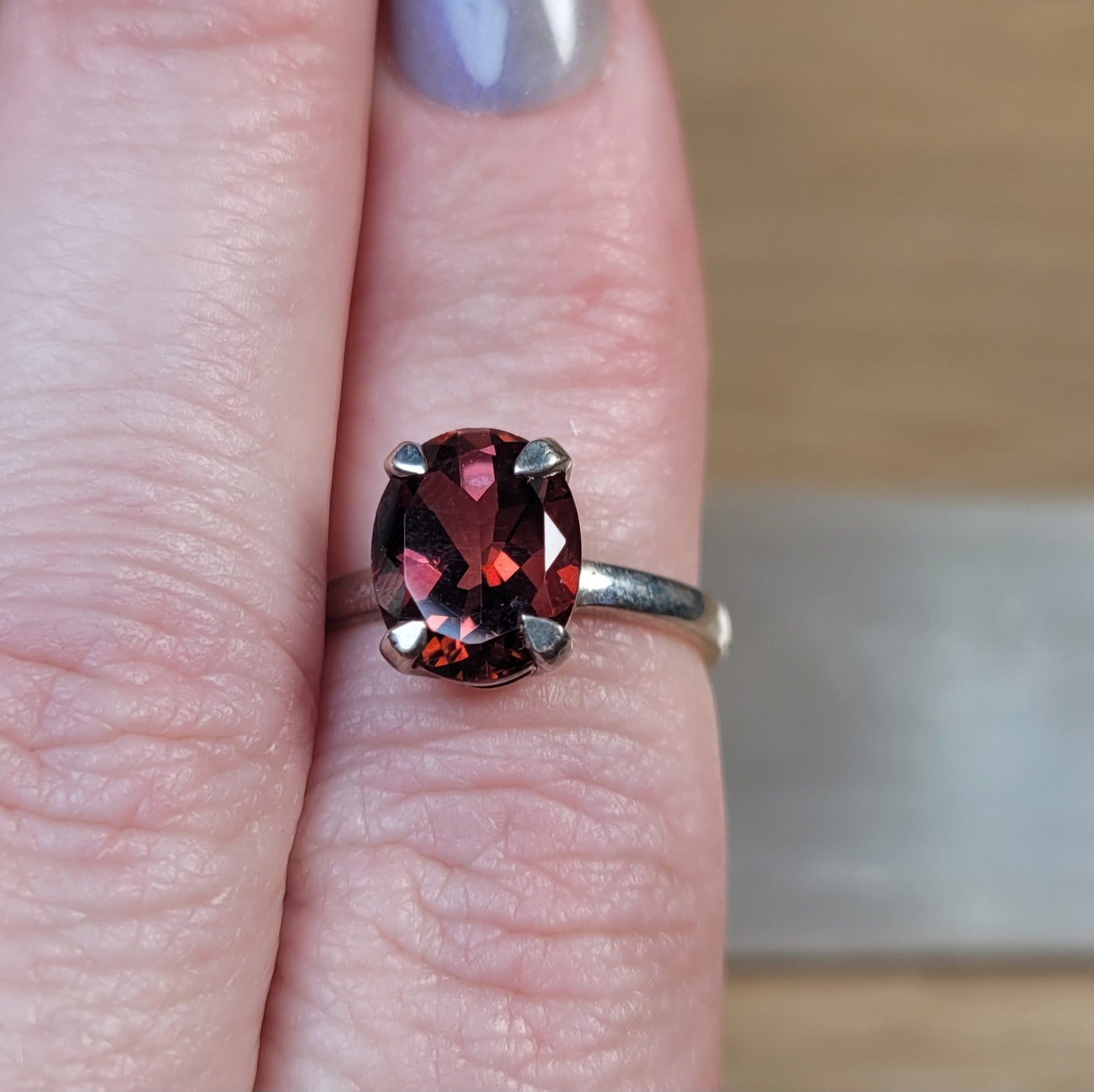 Garnet Sterling Silver Ring - Size 6