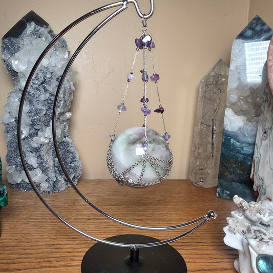 Crescent Moon Crystal Sphere Holder | Amethyst