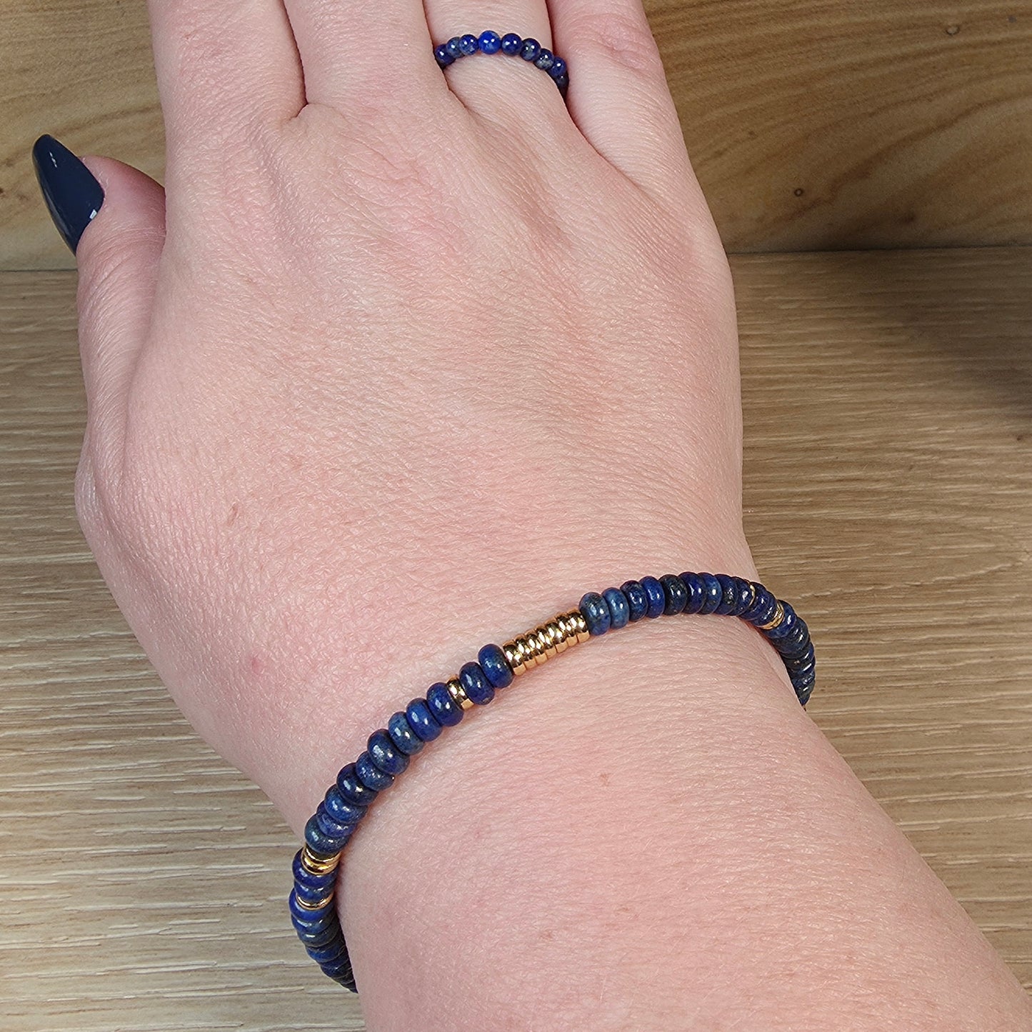 Lapis Lazuli Stainless Steel Bracelet - Adjustable