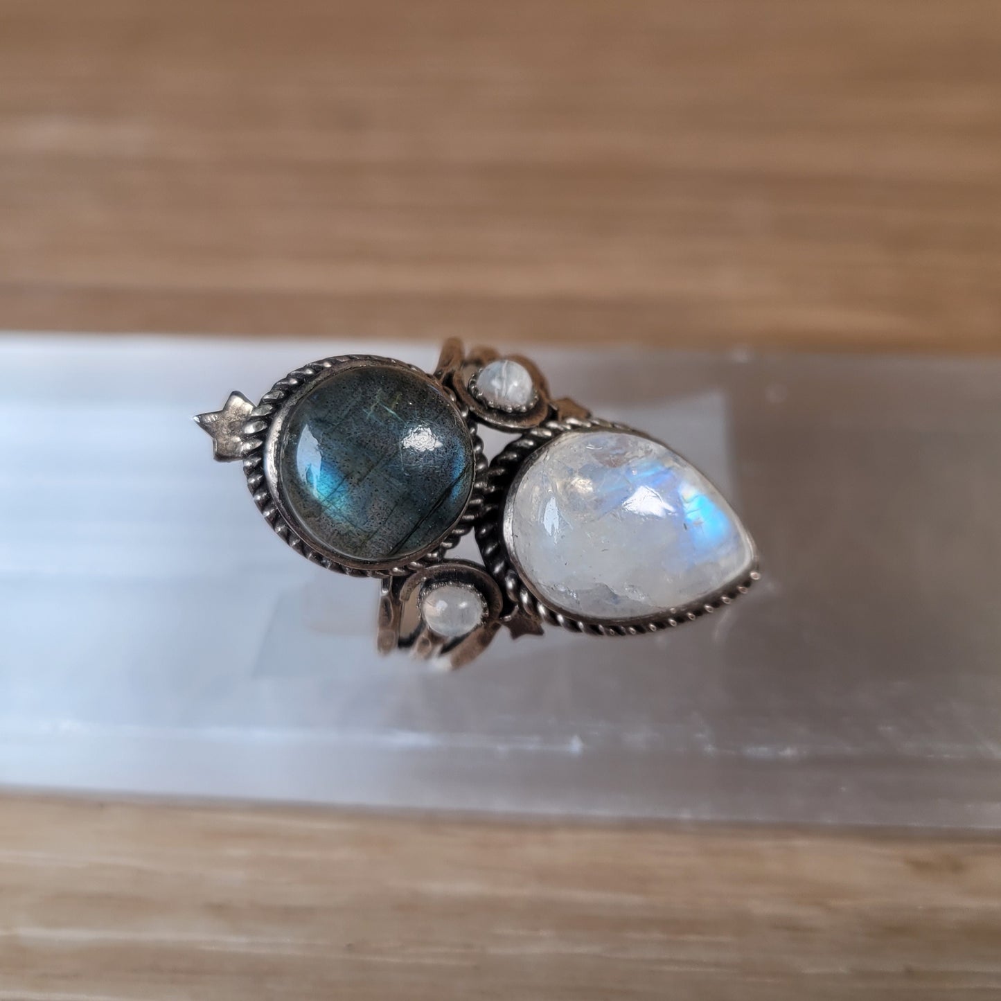 Labradorite & Moonstone Sterling Silver Ring - Size 6