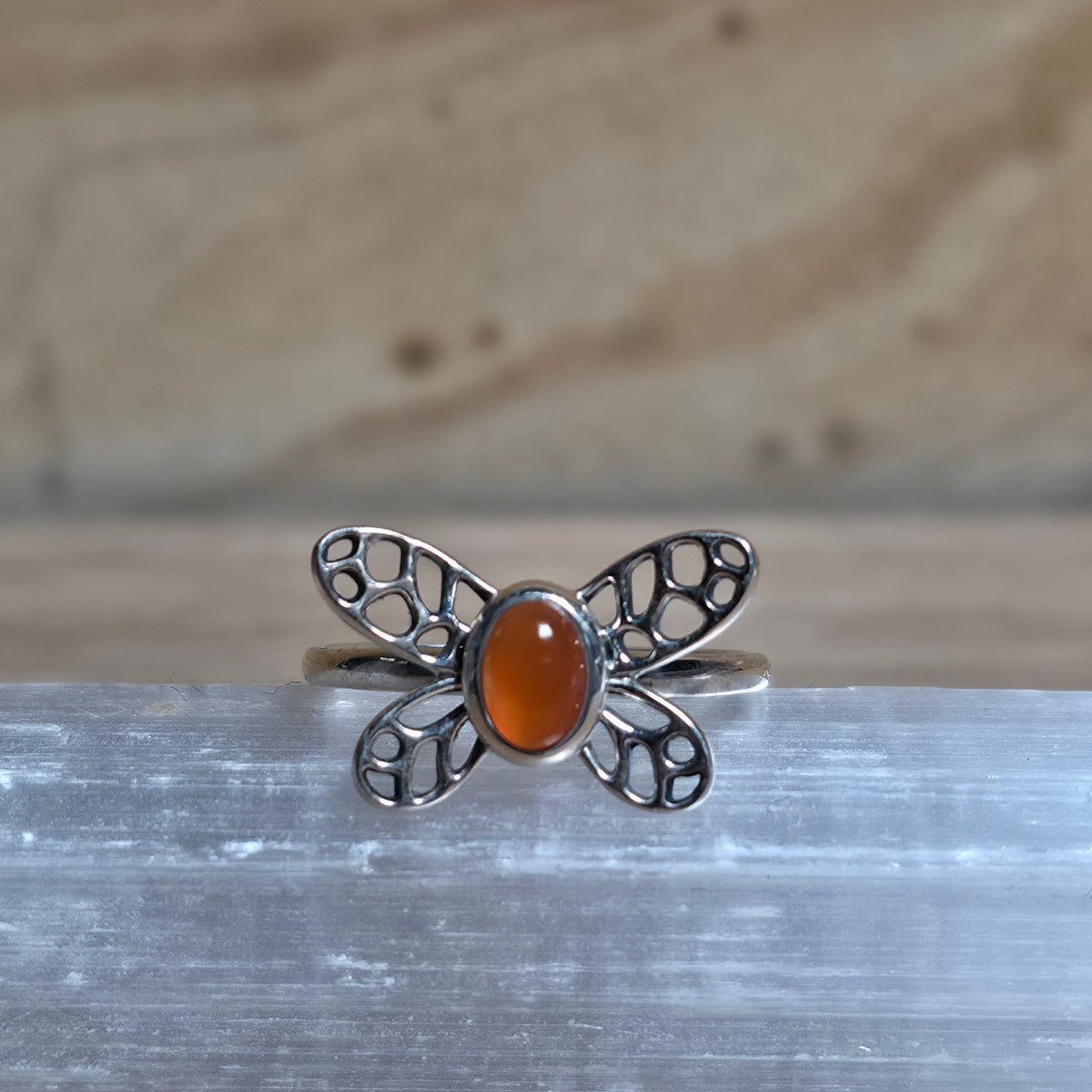 Carnelian Butterfly Sterling Silver Ring - Size 6