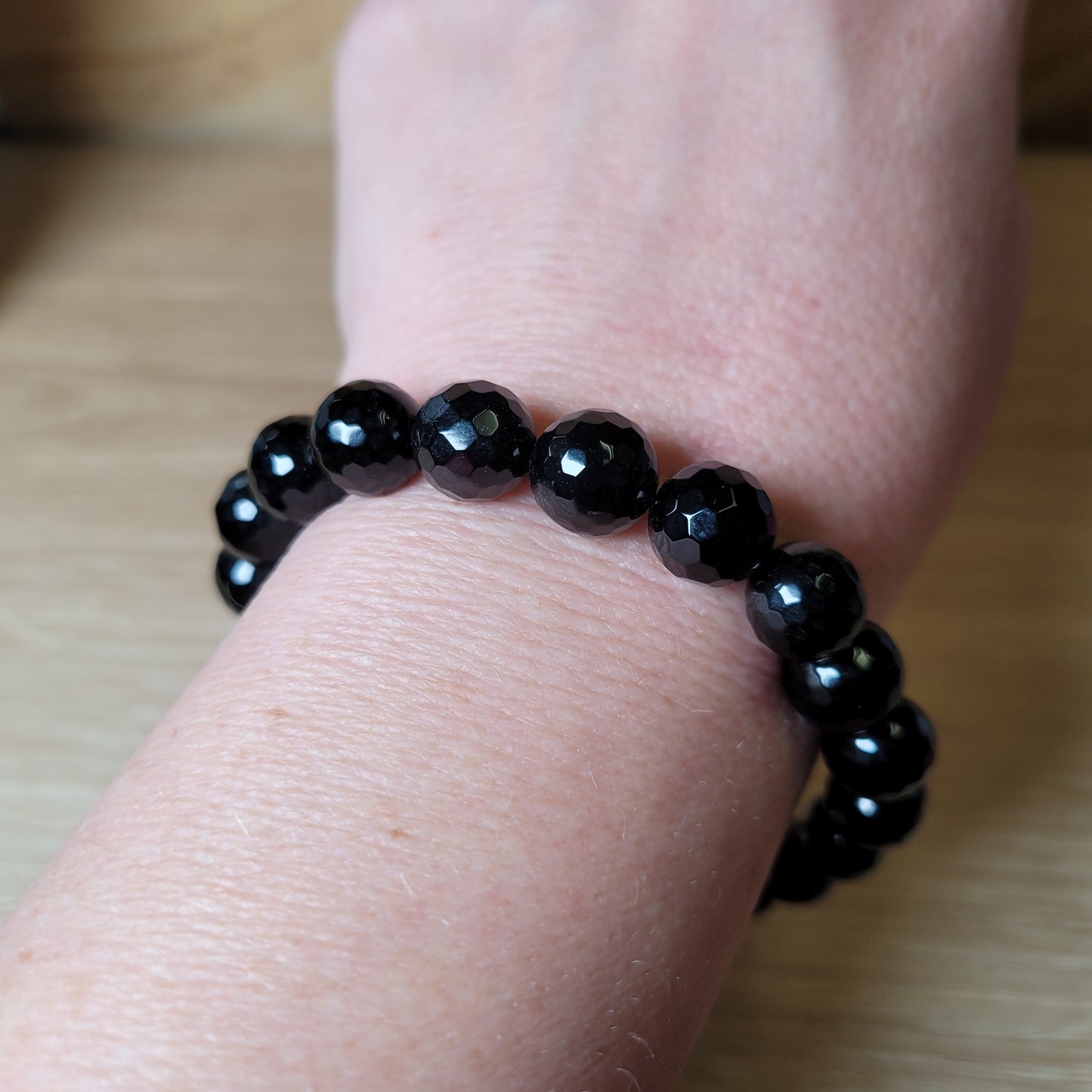 Black Tourmaline (Faceted) Bracelet - 9.5mm to 10mm