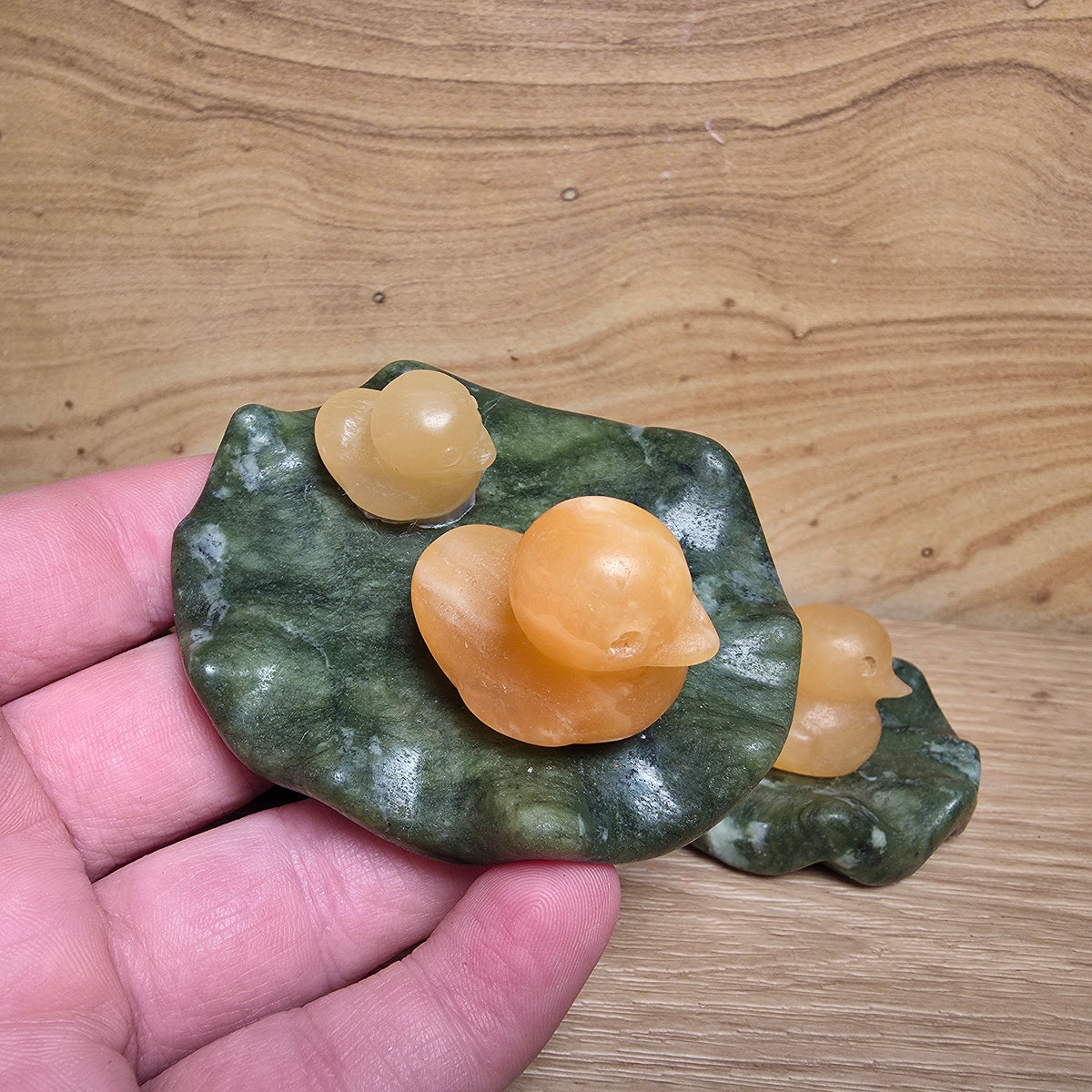 Ducks on a Lily Pad | Serpentine & Calcite