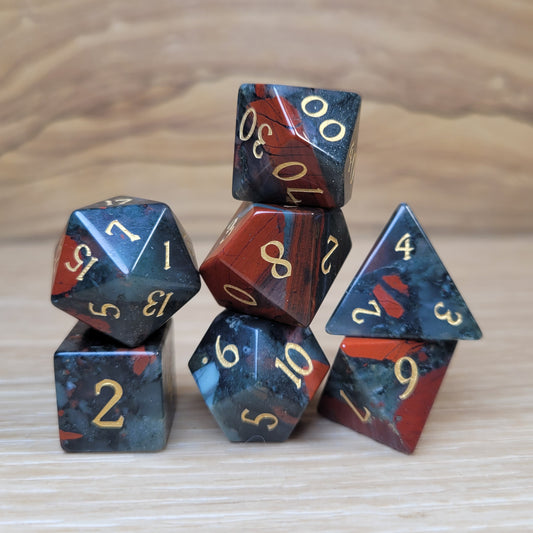 African Bloodstone Dungeons & Dragons Polyhedral Set