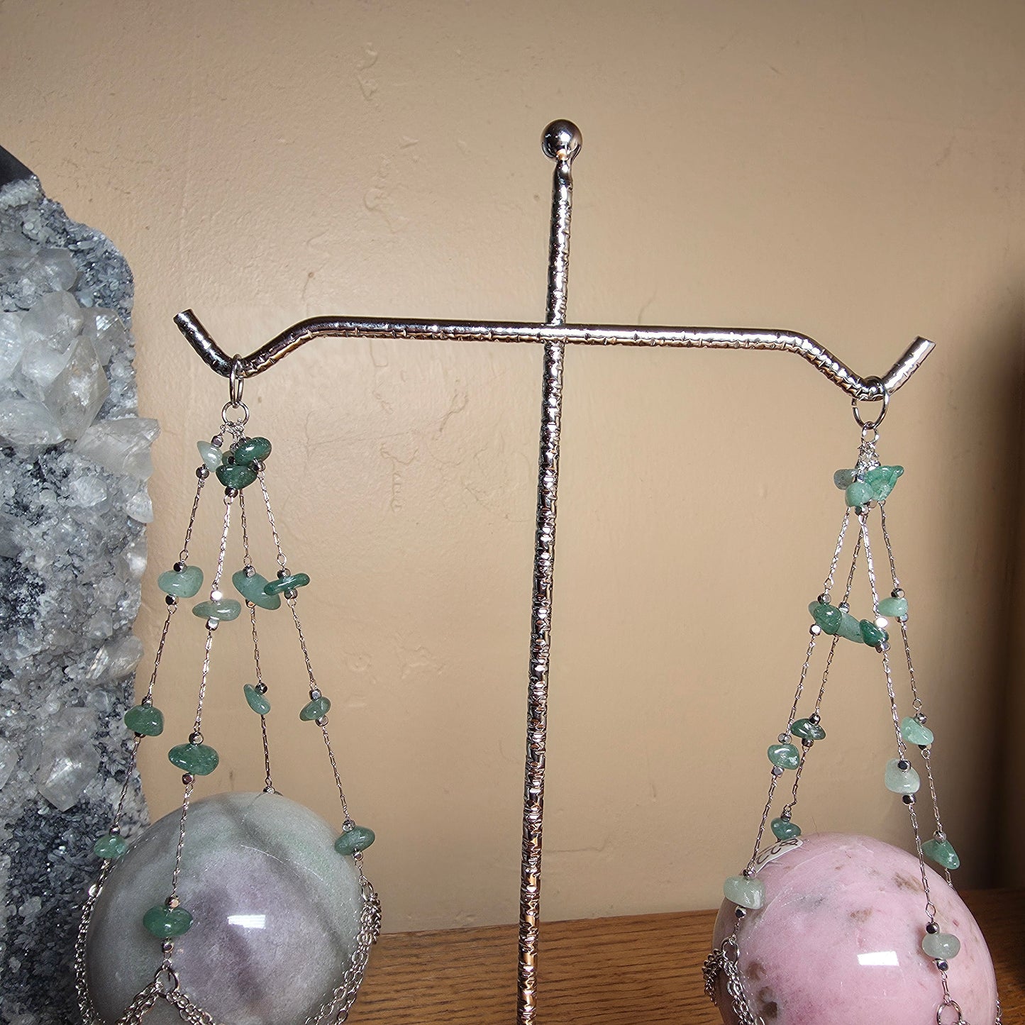 Double Hanging Sphere Holder | Green Adventurine