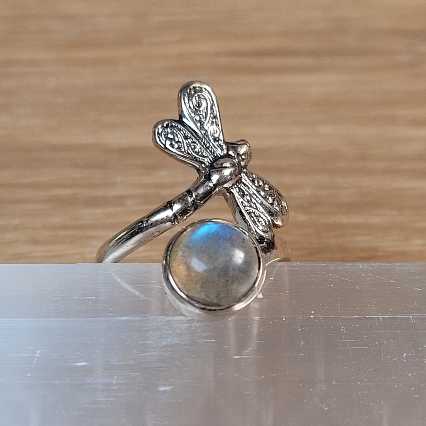 Labradorite Dragonfly Sterling Silver Ring - Size 6