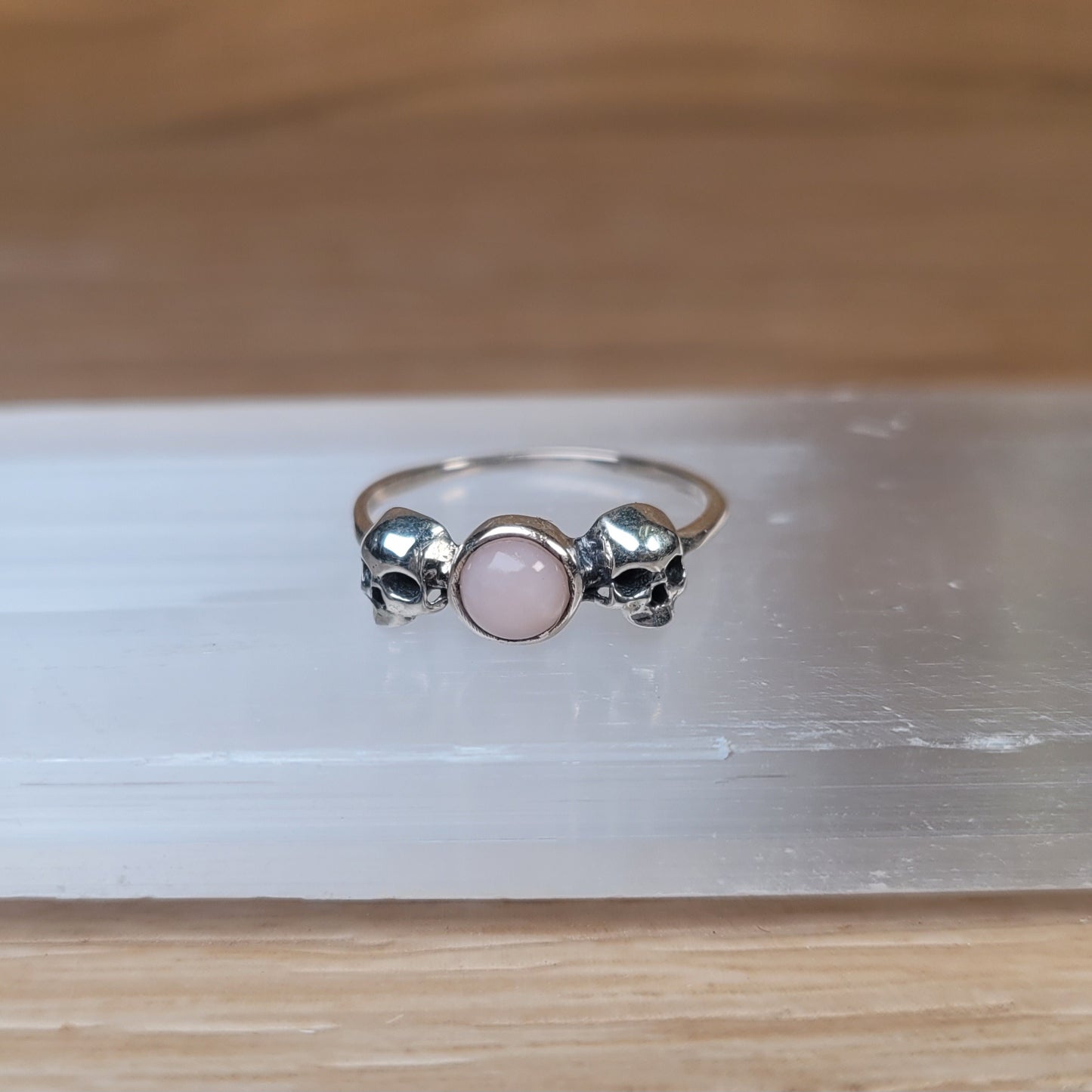 Pink Opal Skull Sterling Silver Ring - Size 6